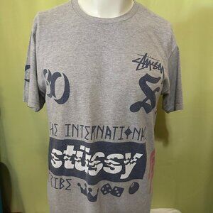 The International Stussy Tribe 80 USA LDN JPN Men's Gray Shirt Medium